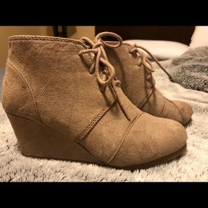Taupe Lace-Up Wedge Booties